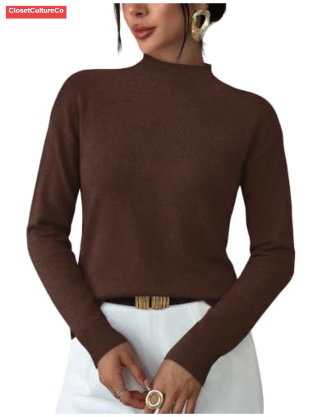 Womens Mock Neck Long Sleeve Sweater Buttery Soft Knit Pullover